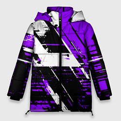 Куртка зимняя женская Diagonal black and white stripes on a purple backg, цвет: 3D-красный