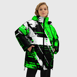 Куртка зимняя женская Diagonal black and white stripes on a green backgr, цвет: 3D-светло-серый — фото 2