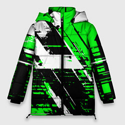 Куртка зимняя женская Diagonal black and white stripes on a green backgr, цвет: 3D-красный