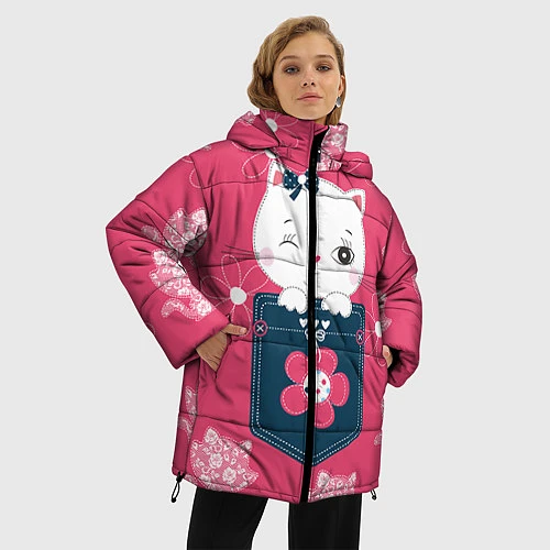 Женская зимняя куртка Милая киска / 3D-Черный – фото 3