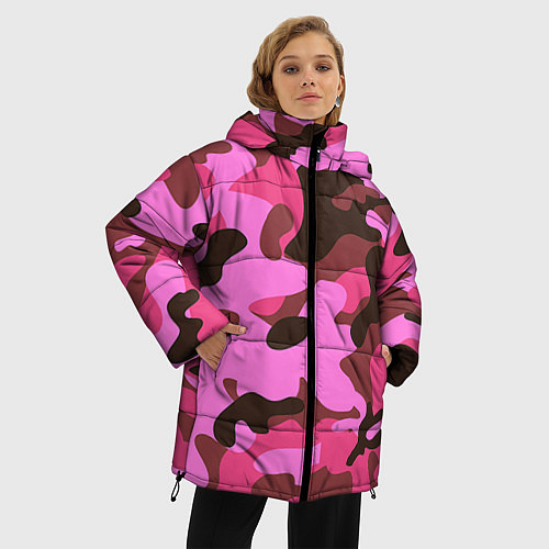 Женская зимняя куртка Камуфляж: розовый/коричневый / 3D-Черный – фото 3