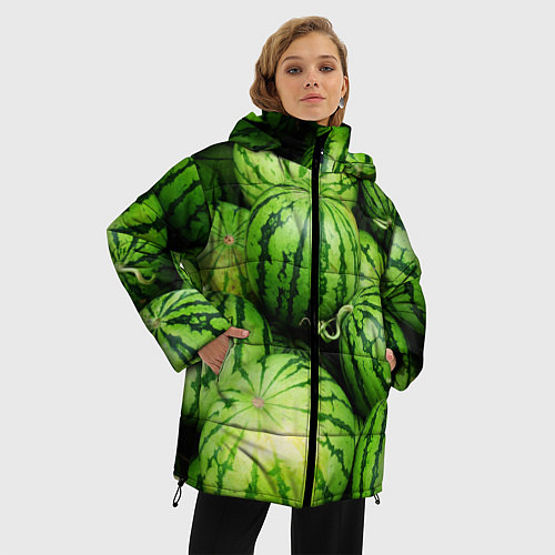 Женская зимняя куртка Арбузы / 3D-Черный – фото 3