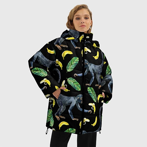 Женская зимняя куртка Обезьянки и бананы / 3D-Красный – фото 3