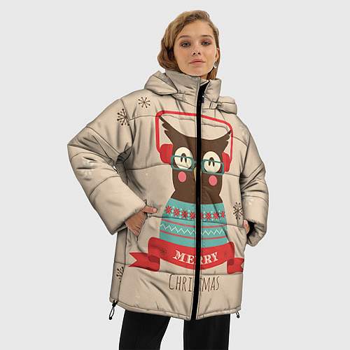 Женская зимняя куртка Сова в наушниках / 3D-Черный – фото 3