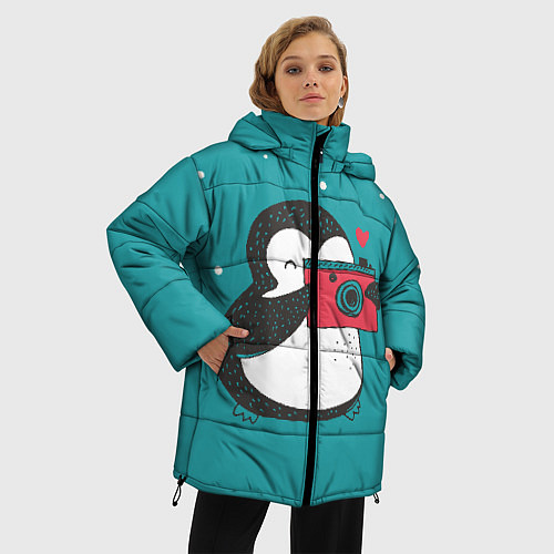 Женская зимняя куртка Пингвин с фотоаппаратом / 3D-Черный – фото 3