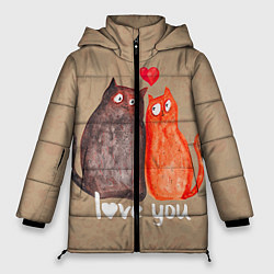 Куртка зимняя женская Влюбленные котики, цвет: 3D-черный