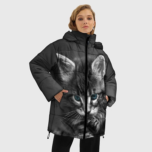 Женская зимняя куртка Голубоглазый котенок / 3D-Черный – фото 3
