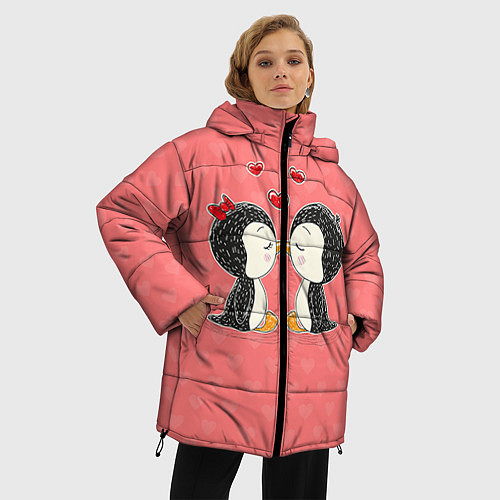 Женская зимняя куртка Влюбленные пингвины / 3D-Черный – фото 3