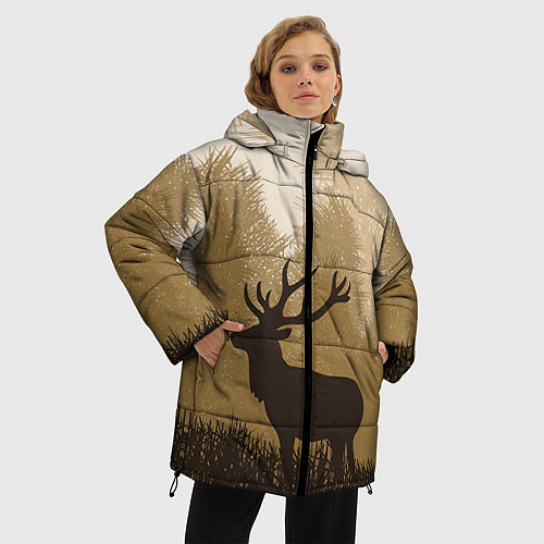 Женская зимняя куртка Олень на охоте / 3D-Красный – фото 3