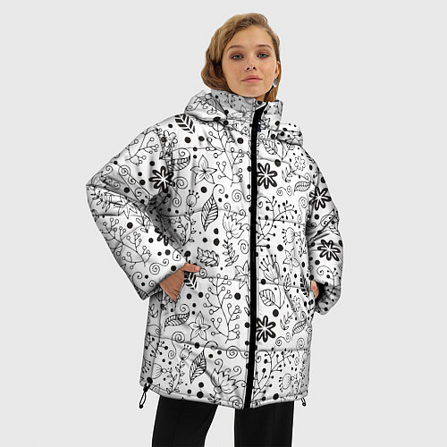 Женская зимняя куртка Цветочки-травушки / 3D-Черный – фото 3