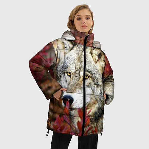 Женская зимняя куртка Волк в кустах / 3D-Светло-серый – фото 3