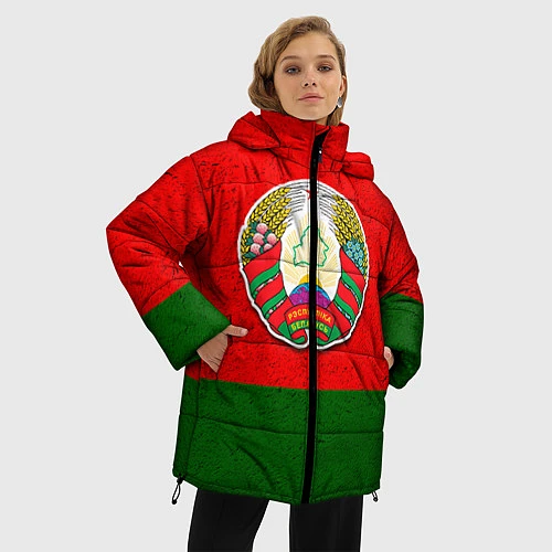 Женская зимняя куртка Герб Беларуси / 3D-Черный – фото 3