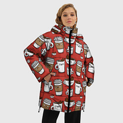 Куртка зимняя женская Веселые чашки кофе, цвет: 3D-черный — фото 2