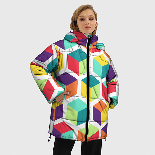 Женская зимняя куртка 3D кубы / 3D-Черный – фото 3