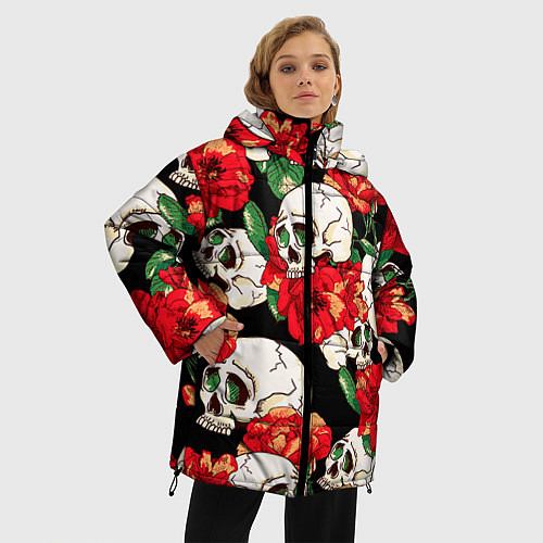 Женская зимняя куртка Черепки и розы / 3D-Черный – фото 3