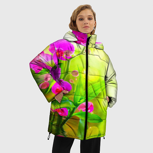 Женская зимняя куртка Цветы / 3D-Черный – фото 3
