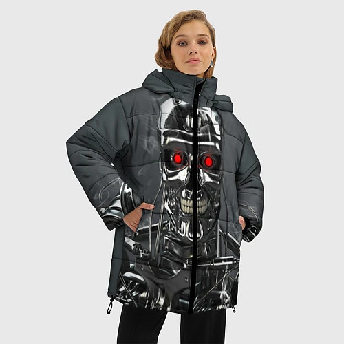 Женская зимняя куртка Скелет Терминатора / 3D-Черный – фото 3