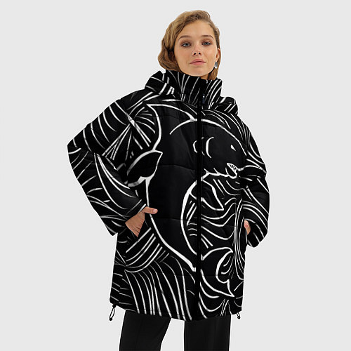 Женская зимняя куртка Акула в в морской пучине / 3D-Черный – фото 3