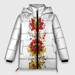 Куртка зимняя женская Хохлома: цветы, цвет: 3D-красный
