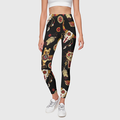 Женские легинсы Индейские культовые символы / 3D-принт – фото 3