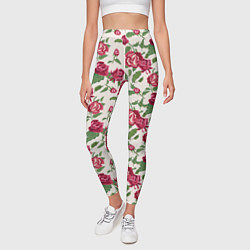 Леггинсы женские Узор из красных роз, цвет: 3D-принт — фото 2