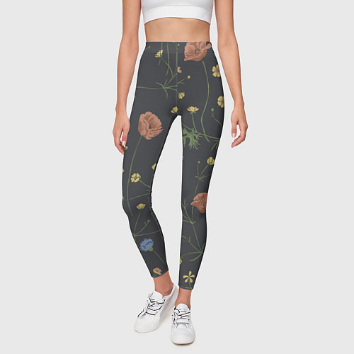 Женские легинсы Цветы На черном Фоне / 3D-принт – фото 3