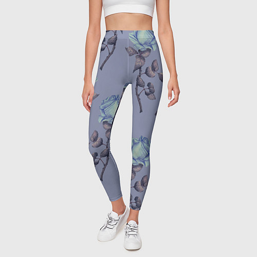 Женские легинсы Голубые розы / 3D-принт – фото 3
