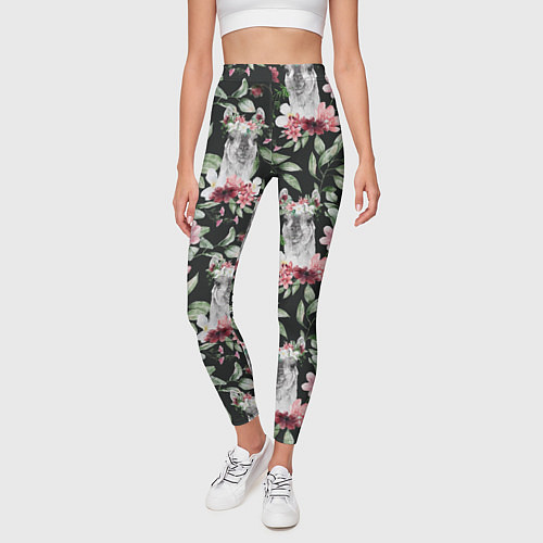 Женские легинсы Ламы и цветы паттерн / 3D-принт – фото 3