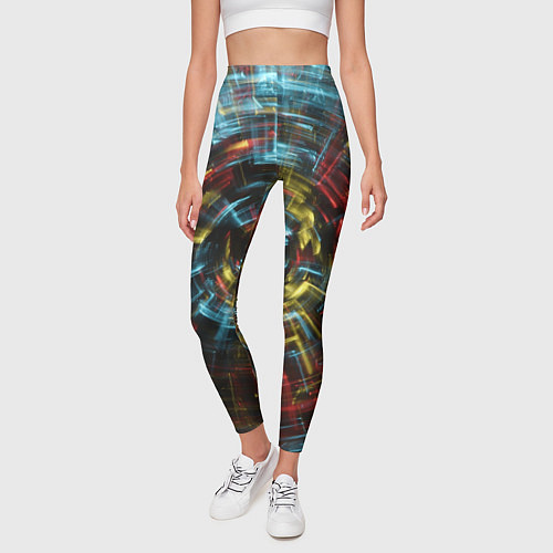Женские легинсы Абстрактные шарообразные лучи - Жёлтый и красный / 3D-принт – фото 3