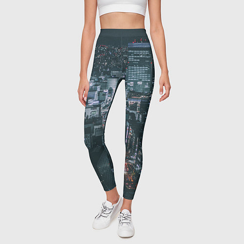 Женские легинсы Ночные улицы города с высоты - Белый / 3D-принт – фото 3