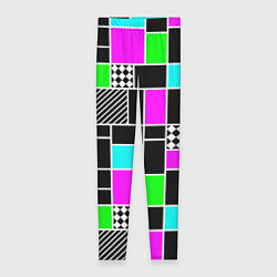 Леггинсы женские Неоновый геометрический узор на черном, цвет: 3D-принт