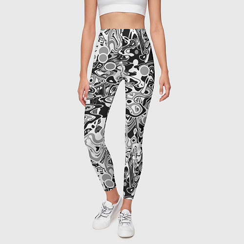 Женские легинсы Черно-белый абстрактный паттерн / 3D-принт – фото 3