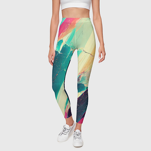 Женские легинсы Разбитый экран, неоновые осколки / 3D-принт – фото 3