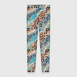 Леггинсы женские Леопардовый узор на синих, бежевых диагональных по, цвет: 3D-принт