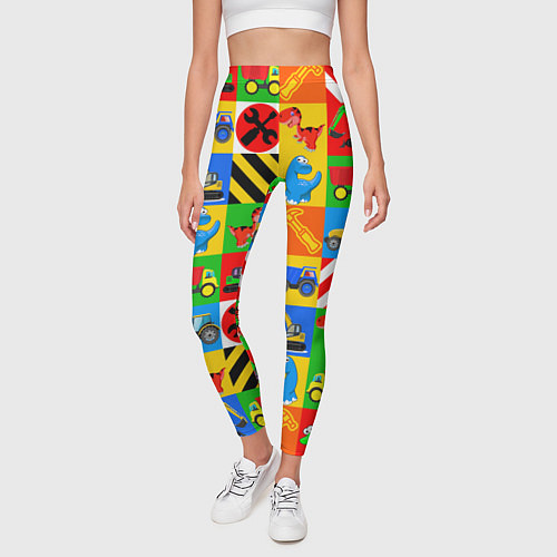 Женские легинсы Машинки и динозаврики в кубиках / 3D-принт – фото 3