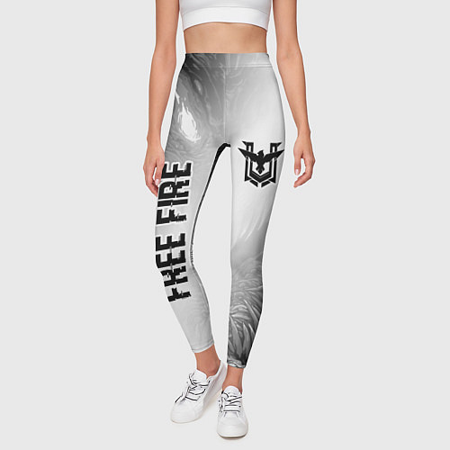 Женские легинсы Free Fire glitch на светлом фоне: надпись, символ / 3D-принт – фото 3