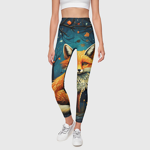 Женские легинсы Лиса в Folk Art стиле / 3D-принт – фото 3