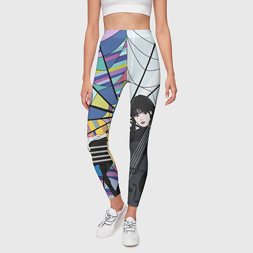 Женские легинсы Уэнсдэй играет на виолончели на фоне окна / 3D-принт – фото 3