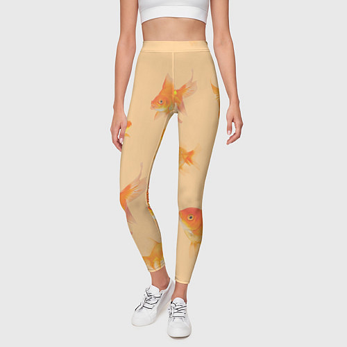 Женские легинсы Золотые рыбки в фоне / 3D-принт – фото 3