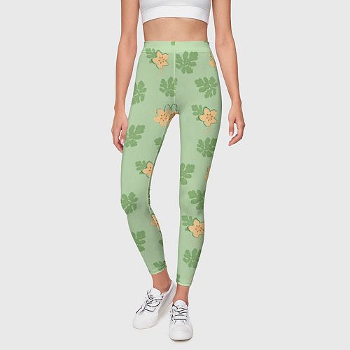 Женские легинсы Узор из цветков и листьев арбуза / 3D-принт – фото 3