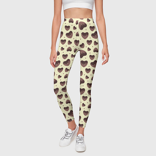 Женские легинсы Узор из шоколадных сердец на желтом фоне / 3D-принт – фото 3