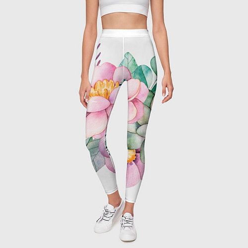 Женские легинсы Пастельные цветы - посередине / 3D-принт – фото 3