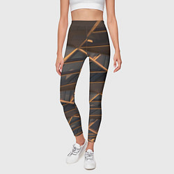 Леггинсы женские Объёмные оранжевые линии и серые фигуры, цвет: 3D-принт — фото 2
