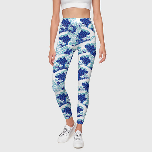 Женские легинсы Японские синие волны / 3D-принт – фото 3