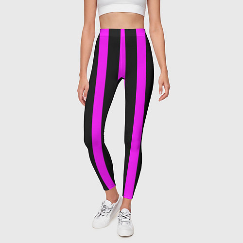 Женские легинсы В полоску черного и фиолетового цвета / 3D-принт – фото 3