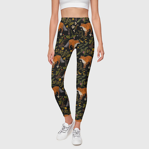 Женские легинсы Лисы и цветы / 3D-принт – фото 3