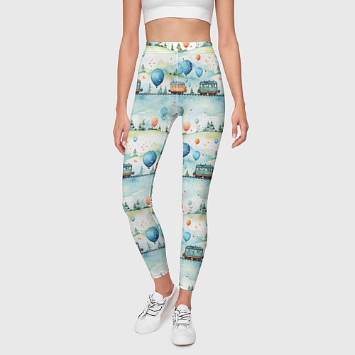 Женские легинсы Трамвайчики и воздушные шары - авральный паттерн / 3D-принт – фото 3