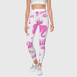 Леггинсы женские Мамочка - силуэт барби: паттерн розовый на белом ф, цвет: 3D-принт — фото 2