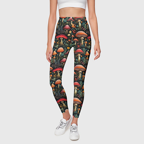 Женские легинсы Сказочные грибы мухоморы паттерн / 3D-принт – фото 3