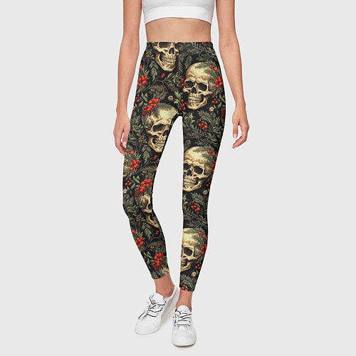Женские легинсы Череп рябина шишки и хвойные ветки / 3D-принт – фото 3